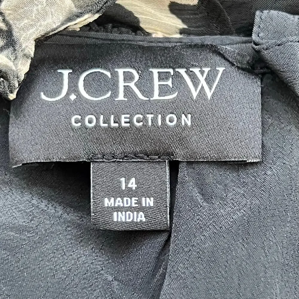 J.Crew collection chiffon ruffle trim maxi dress black & cream floral flowy 14